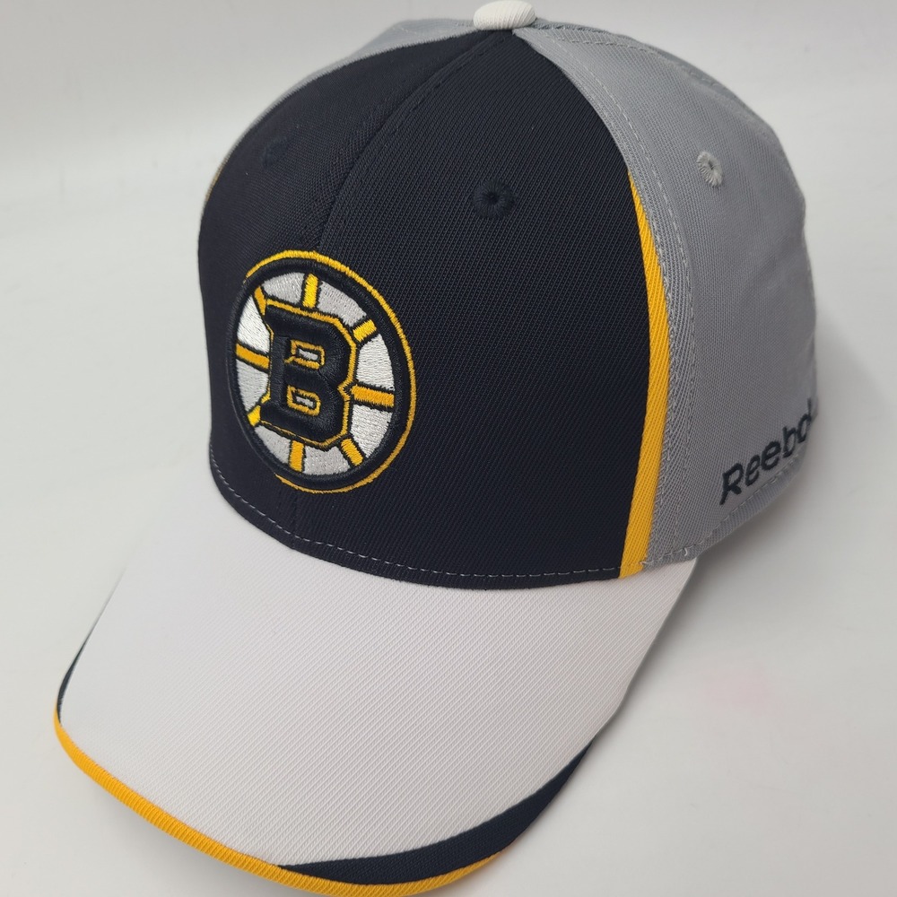 Boston Bruins Hat Fitted L/XL Reebok Black Gray White Yellow NHL Hockey Logo Men